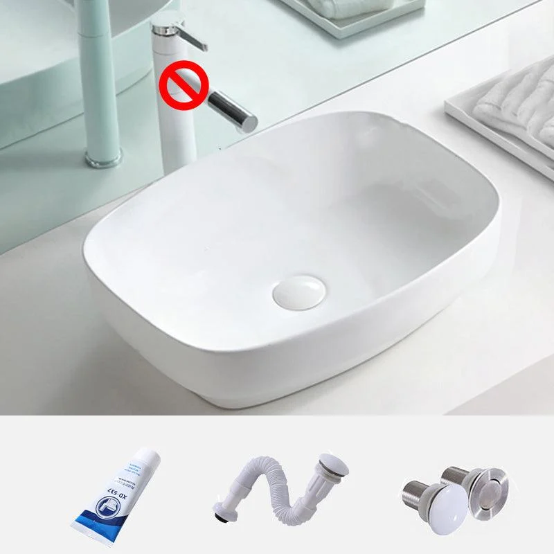 Contemporary Trough Sink Porcelain Trough Bathroom Sink with Tap Included -Bathlova