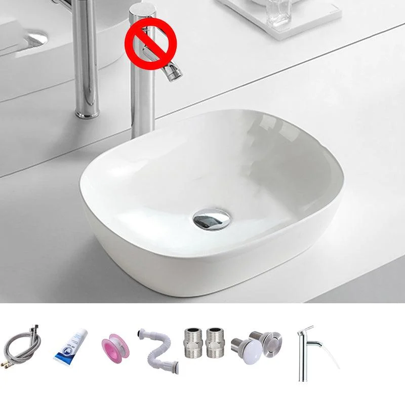 Contemporary Trough Sink Porcelain Trough Bathroom Sink with Tap Included -Bathlova