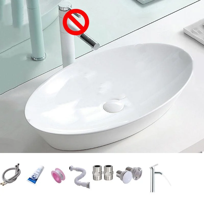 Contemporary Trough Sink Porcelain Trough Bathroom Sink with Tap Included -Bathlova