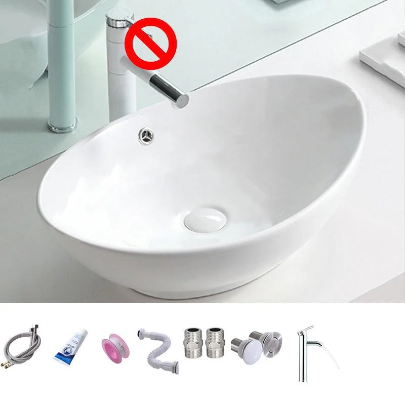 Contemporary Trough Sink Porcelain Trough Bathroom Sink with Tap Included -Bathlova