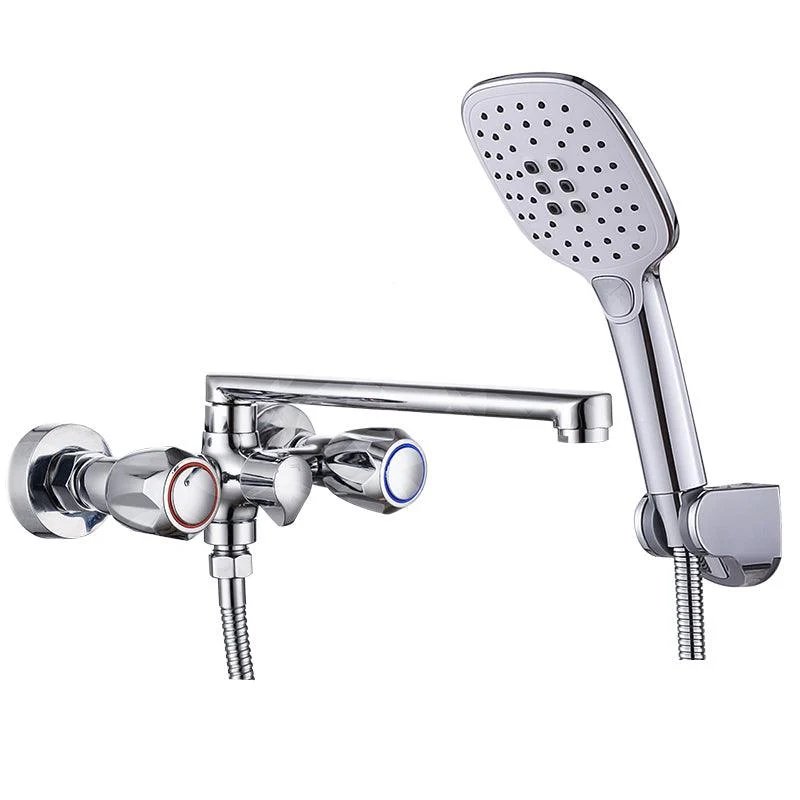 Contemporary Tub Tap Trim Chrome Wall Mounted Swivel Spout with Handheld Shower -Bathlova