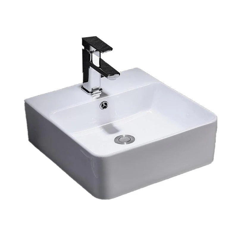 Contemporary Vessel Bathroom Sink Rectangular White Ceramic Overflow Drain Assembly Sink -Bathlova