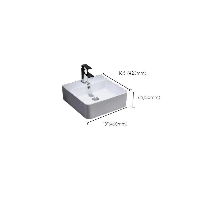 Contemporary Vessel Bathroom Sink Rectangular White Ceramic Overflow Drain Assembly Sink -Bathlova