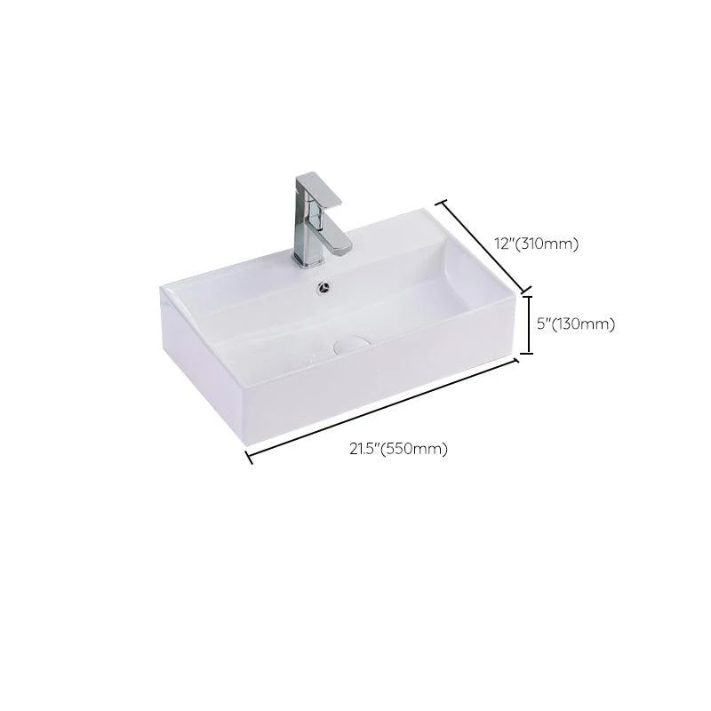 Contemporary Vessel Bathroom Sink Rectangular White Ceramic Overflow Drain Assembly Sink -Bathlova