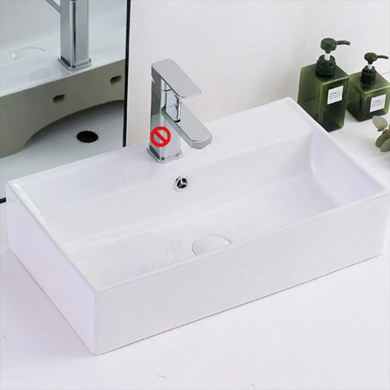 Contemporary Vessel Bathroom Sink Rectangular White Ceramic Overflow Drain Assembly Sink -Bathlova