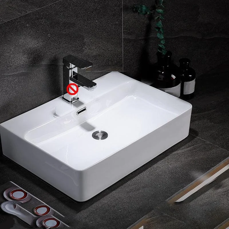 Contemporary Vessel Bathroom Sink Rectangular White Ceramic Overflow Drain Assembly Sink -Bathlova