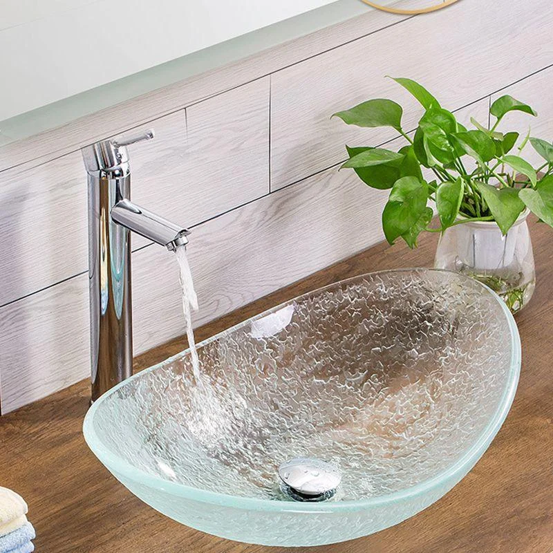 Contemporary Vessel Oval Glass with Pop-Up Drain Vessel Lavatory Sink -Bathlova