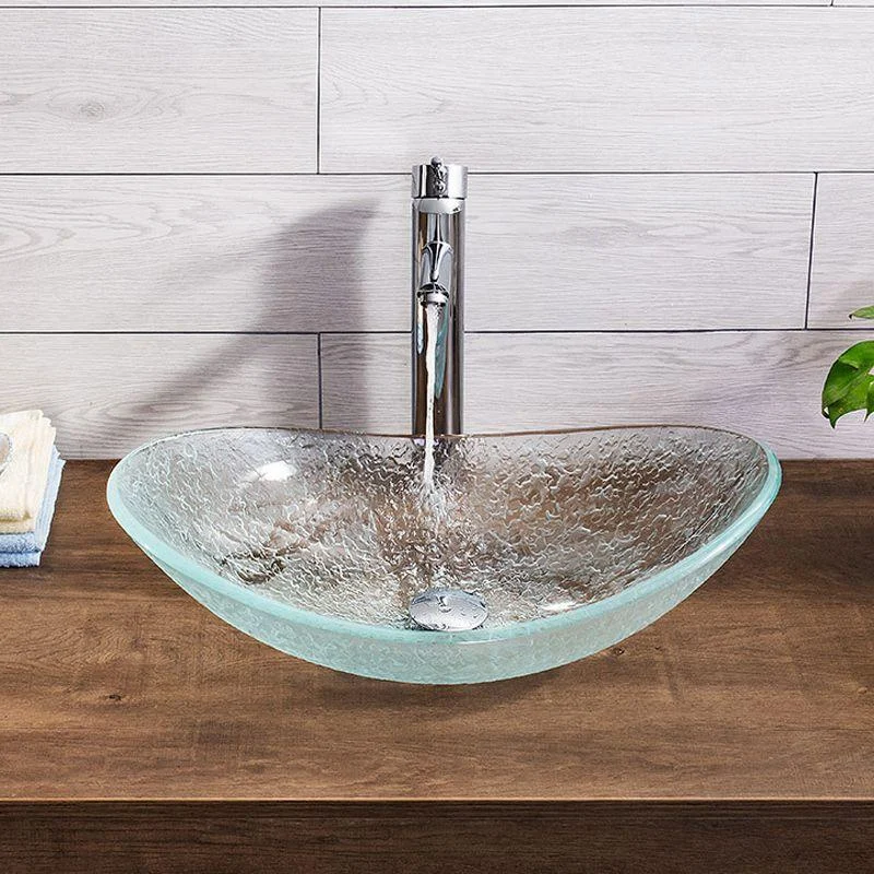 Contemporary Vessel Oval Glass with Pop-Up Drain Vessel Lavatory Sink -Bathlova