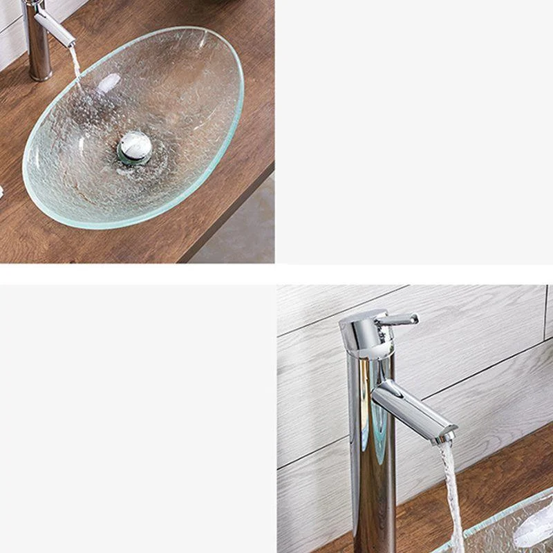 Contemporary Vessel Oval Glass with Pop-Up Drain Vessel Lavatory Sink -Bathlova