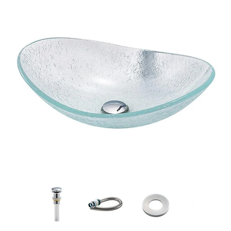 Contemporary Vessel Oval Glass with Pop-Up Drain Vessel Lavatory Sink -Bathlova