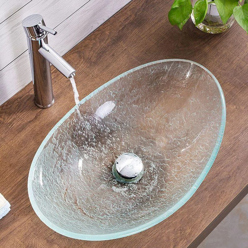 Contemporary Vessel Oval Glass with Pop-Up Drain Vessel Lavatory Sink -Bathlova