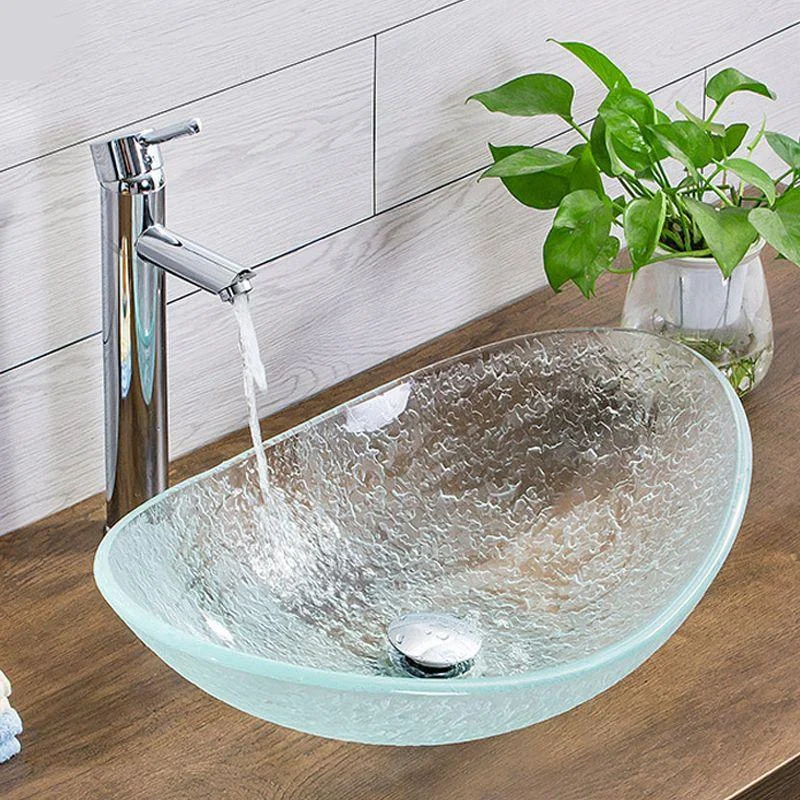 Contemporary Vessel Oval Glass with Pop-Up Drain Vessel Lavatory Sink -Bathlova