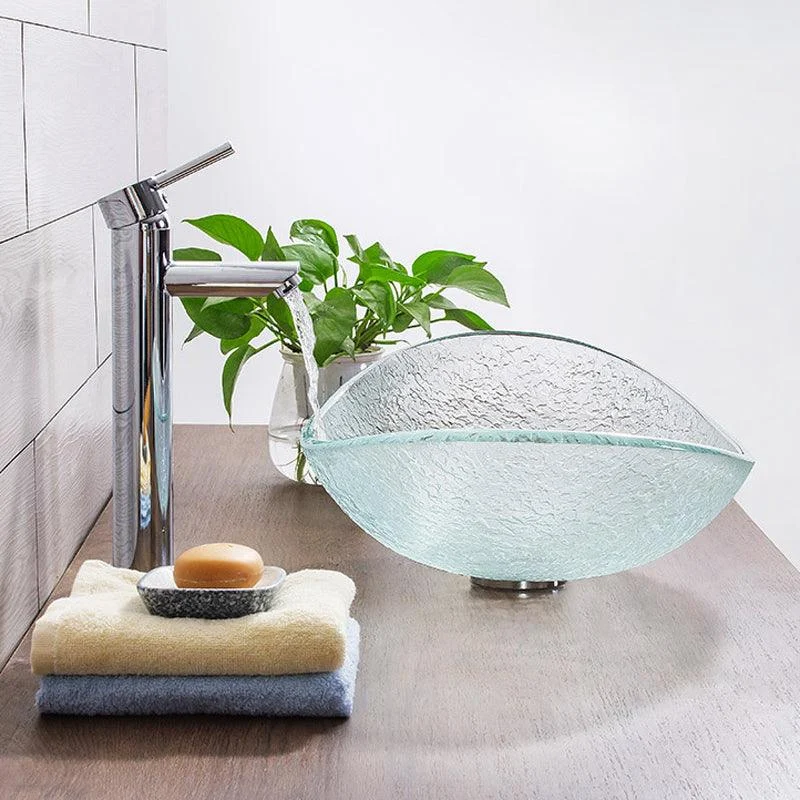 Contemporary Vessel Oval Glass with Pop-Up Drain Vessel Lavatory Sink -Bathlova