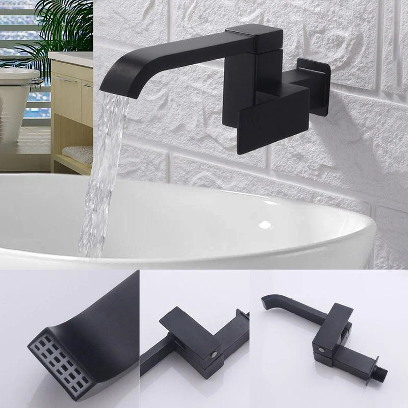 Contemporary Wall Mounted Bathroom Tap Lever Handles Low Arc Rotatable Brass Tap -Bathlova