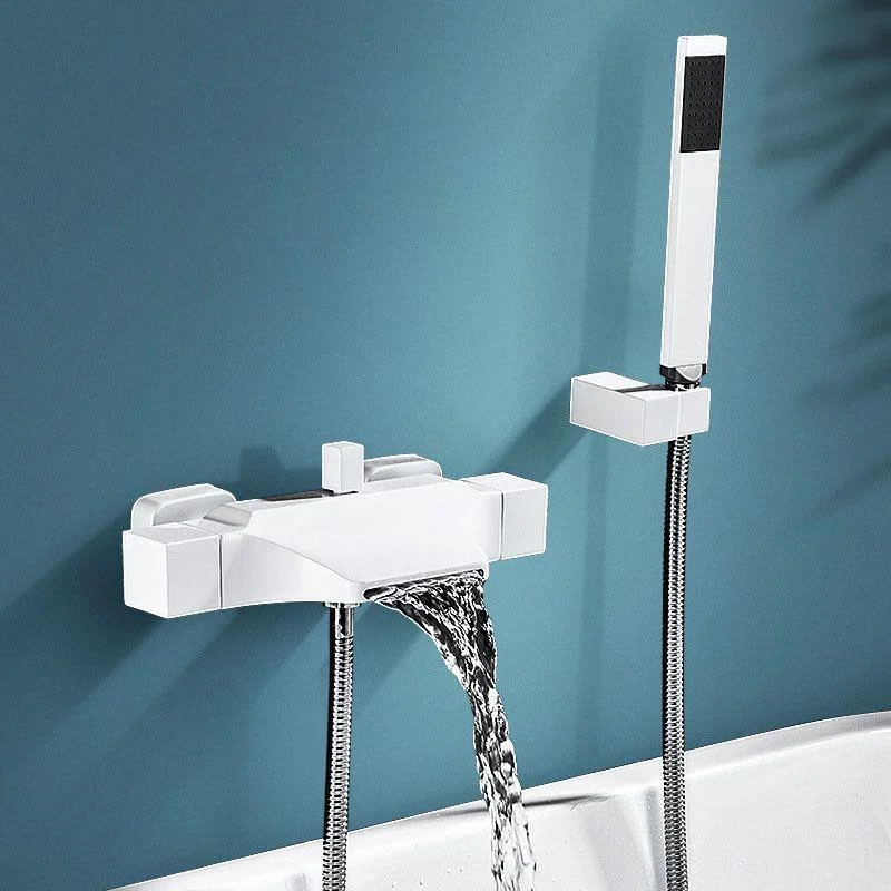 Contemporary Wall Mounted Metal Tub Filler Double Handles Waterfall Tub Tap Trim -Bathlova