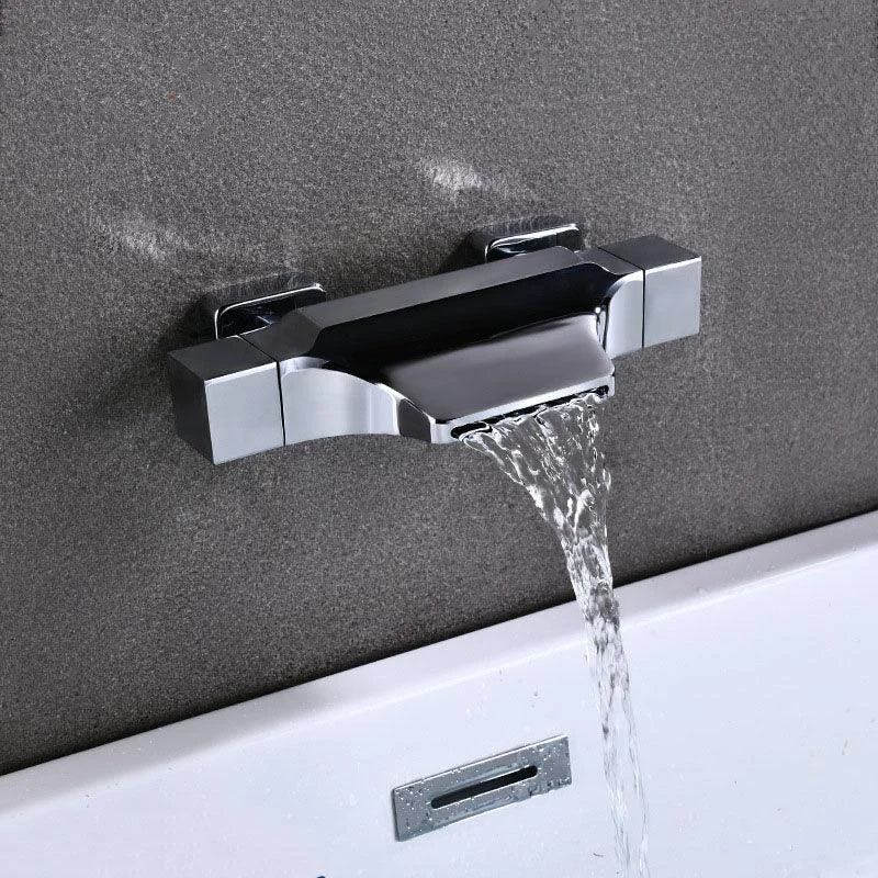 Contemporary Wall Mounted Metal Tub Filler Double Handles Waterfall Tub Tap Trim -Bathlova