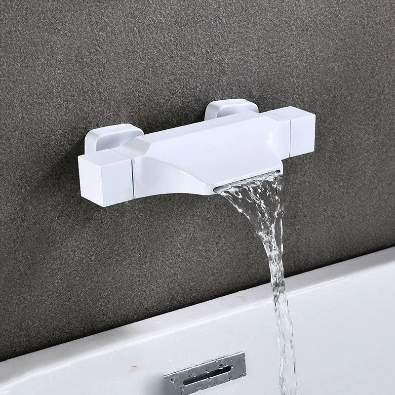 Contemporary Wall Mounted Metal Tub Filler Double Handles Waterfall Tub Tap Trim -Bathlova