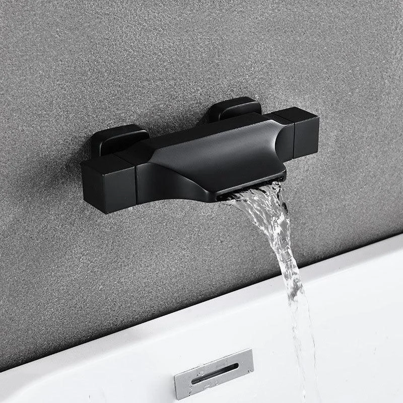 Contemporary Wall Mounted Metal Tub Filler Double Handles Waterfall Tub Tap Trim -Bathlova