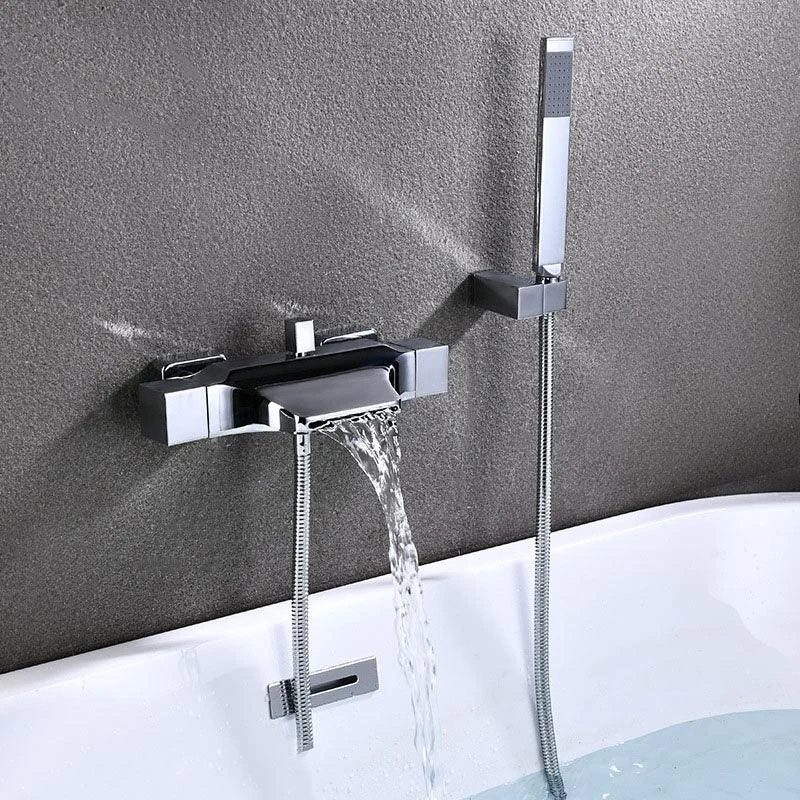 Contemporary Wall Mounted Metal Tub Filler Double Handles Waterfall Tub Tap Trim -Bathlova