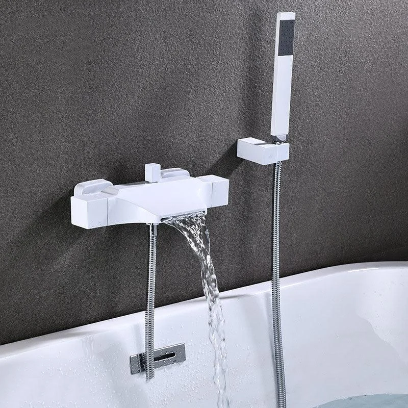 Contemporary Wall Mounted Metal Tub Filler Double Handles Waterfall Tub Tap Trim -Bathlova