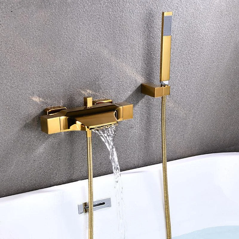 Contemporary Wall Mounted Metal Tub Filler Double Handles Waterfall Tub Tap Trim -Bathlova