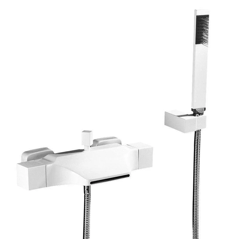 Contemporary Wall Mounted Metal Tub Filler Double Handles Waterfall Tub Tap Trim -Bathlova