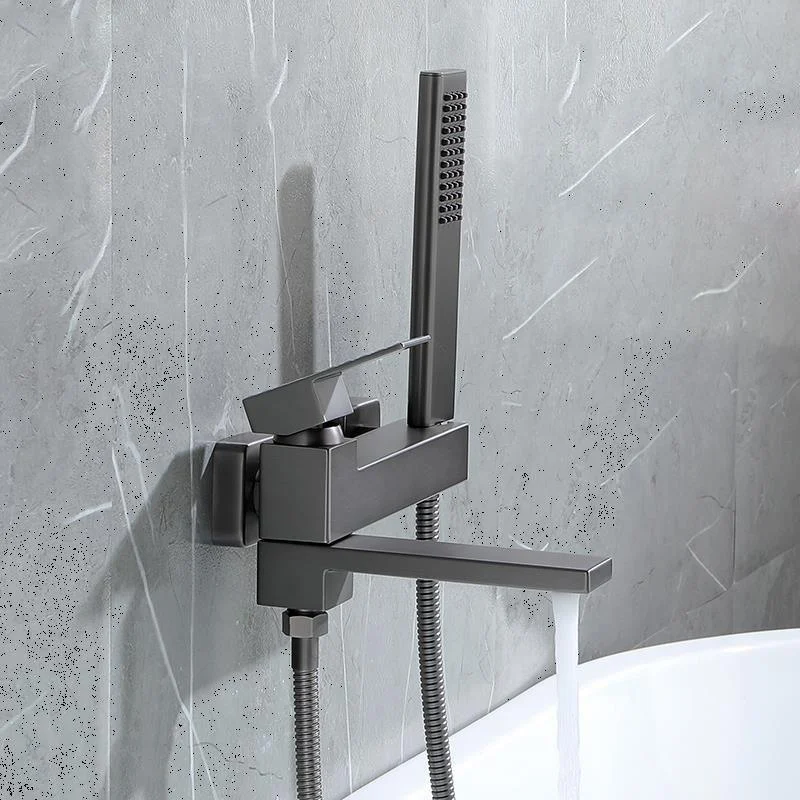 Contemporary Wall Mounted Metal Tub Filler Low Arc Lever Tub Tap Trim -Bathlova