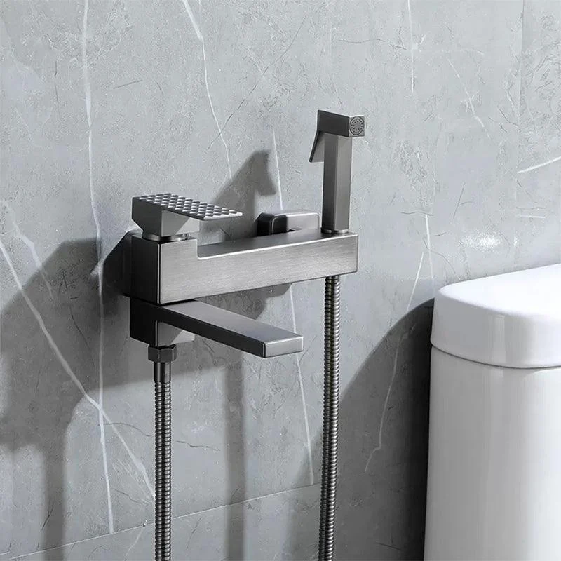 Contemporary Wall Mounted Metal Tub Filler Low Arc Lever Tub Tap Trim -Bathlova