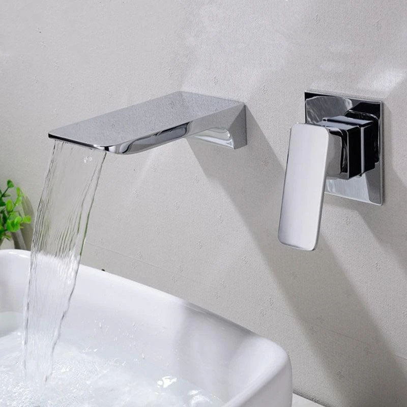 Contemporary Wall Mounted Metal Tub Filler Low Arc Waterfall Bathroom Tap -Bathlova