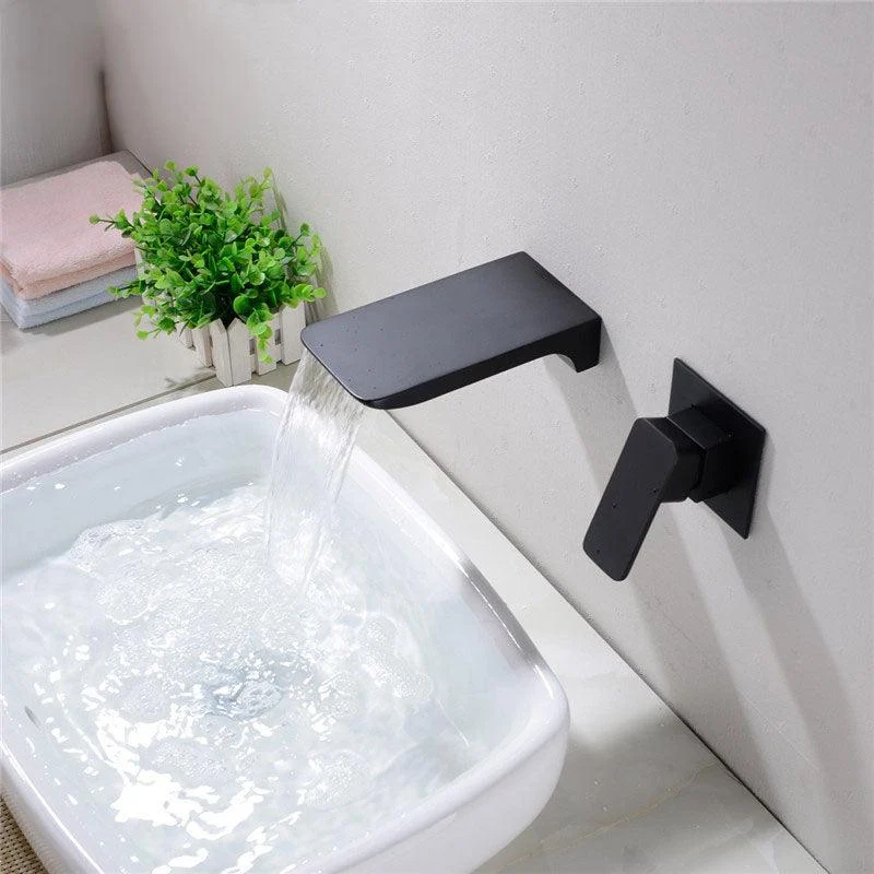 Contemporary Wall Mounted Metal Tub Filler Low Arc Waterfall Bathroom Tap -Bathlova