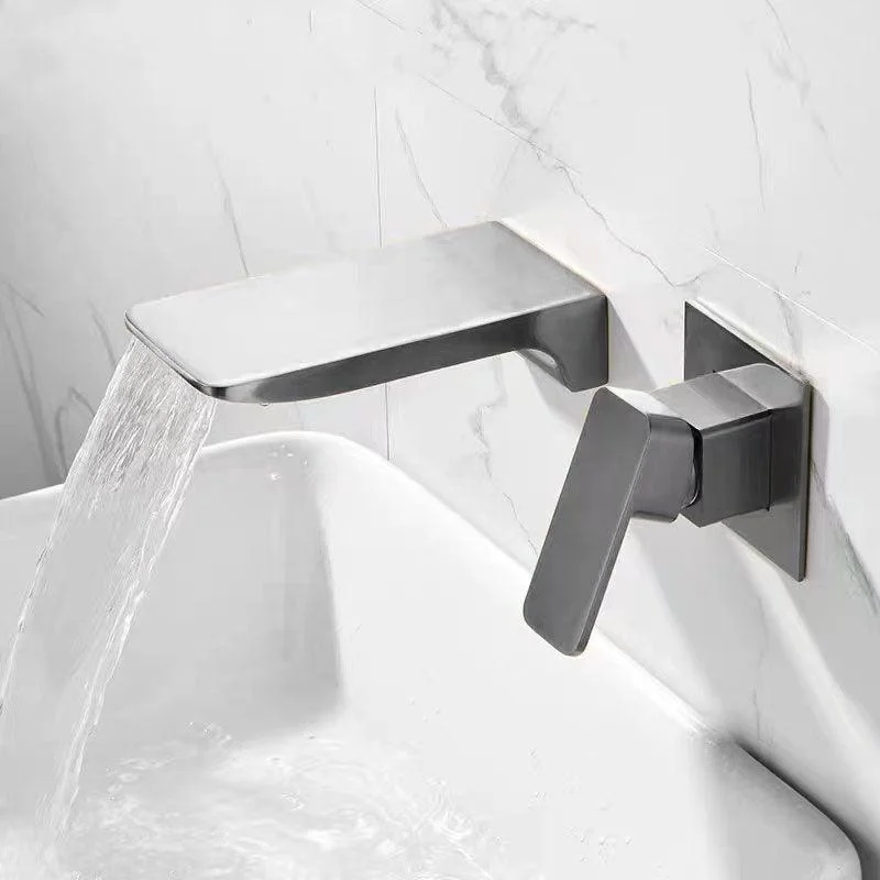 Contemporary Wall Mounted Metal Tub Filler Low Arc Waterfall Bathroom Tap -Bathlova