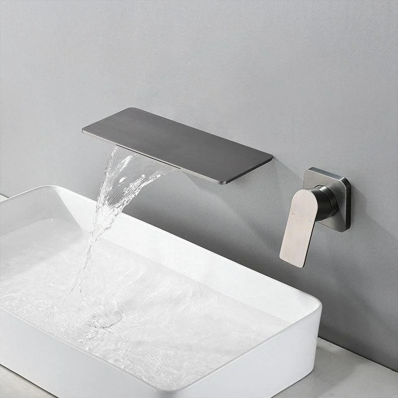 Contemporary Wall Mounted Metal Tub Filler Low Arc Waterfall Bathroom Tap -Bathlova