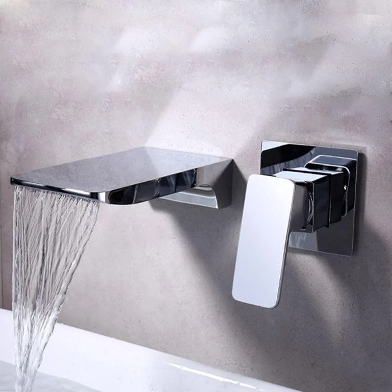 Contemporary Wall Mounted Metal Tub Filler One Handles Waterfall Tub Tap Trim -Bathlova