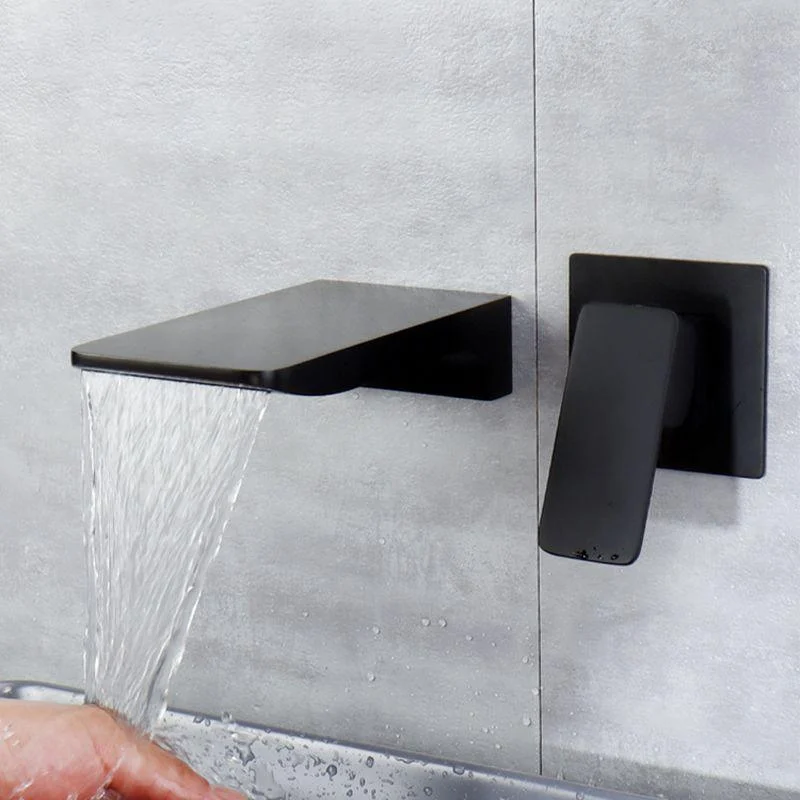 Contemporary Wall Mounted Metal Tub Filler One Handles Waterfall Tub Tap Trim -Bathlova