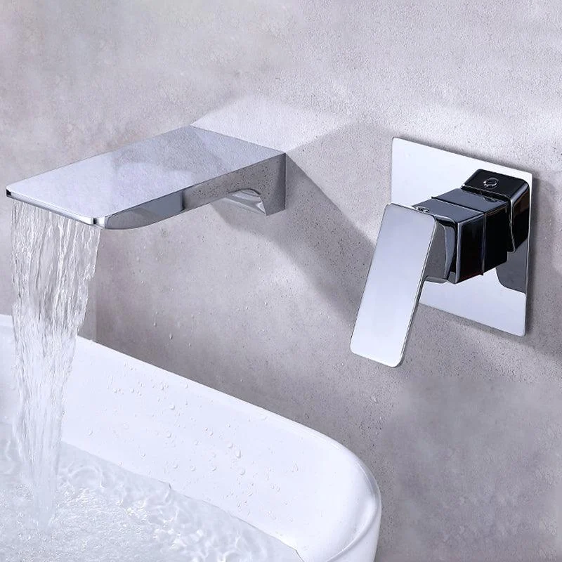 Contemporary Wall Mounted Metal Tub Filler One Handles Waterfall Tub Tap Trim -Bathlova