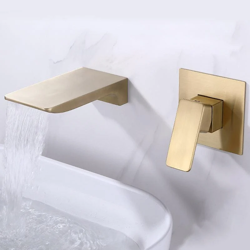 Contemporary Wall Mounted Metal Tub Filler One Handles Waterfall Tub Tap Trim -Bathlova