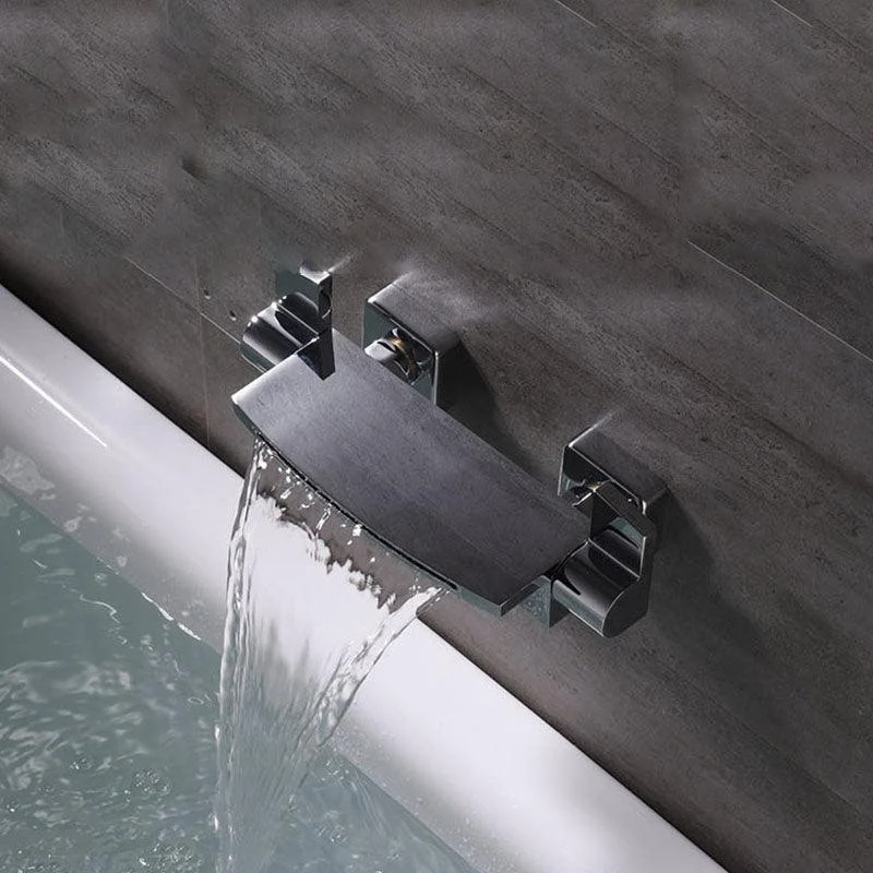 Contemporary Wall Mounted Metal Tub Filler Two Handles Waterfall Tub Tap Trim -Bathlova