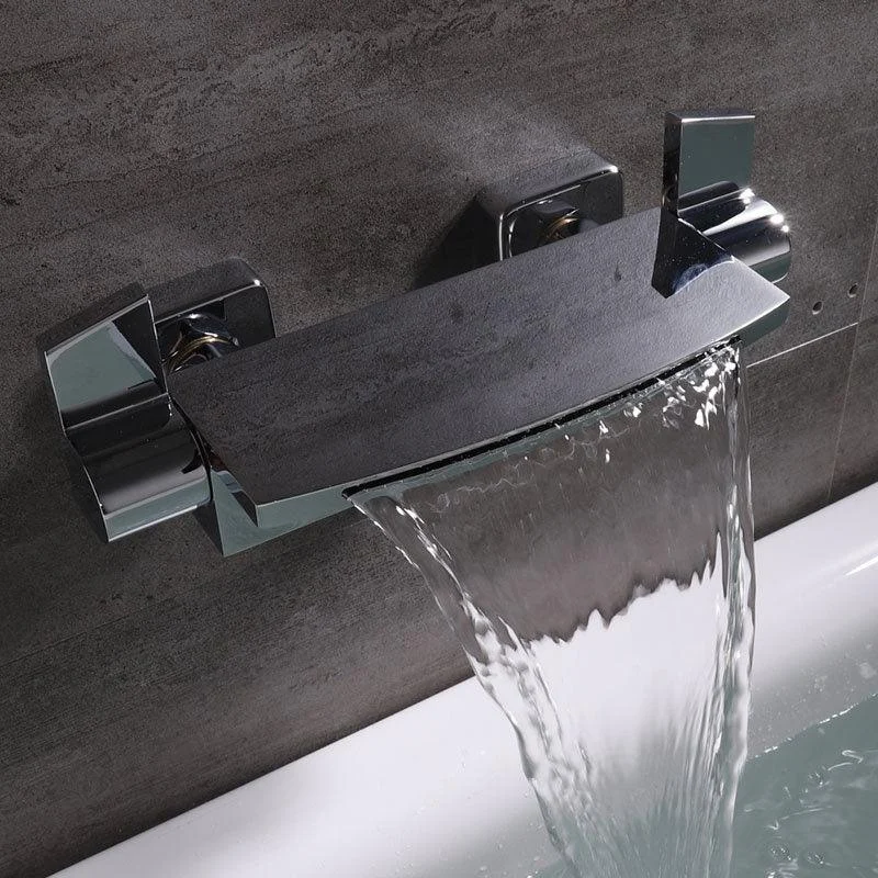 Contemporary Wall Mounted Metal Tub Filler Two Handles Waterfall Tub Tap Trim -Bathlova