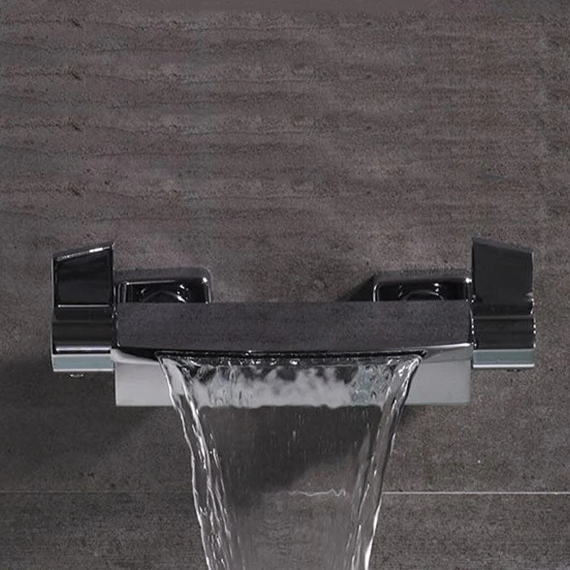 Contemporary Wall Mounted Metal Tub Filler Two Handles Waterfall Tub Tap Trim -Bathlova