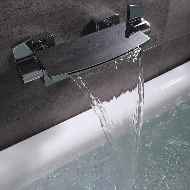 Contemporary Wall Mounted Metal Tub Filler Two Handles Waterfall Tub Tap Trim -Bathlova