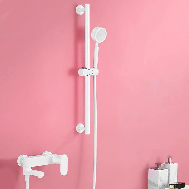 Contemporary White Wall Mounted Shower Set Round Handheld Shower Head Slide Bar Included -Bathlova