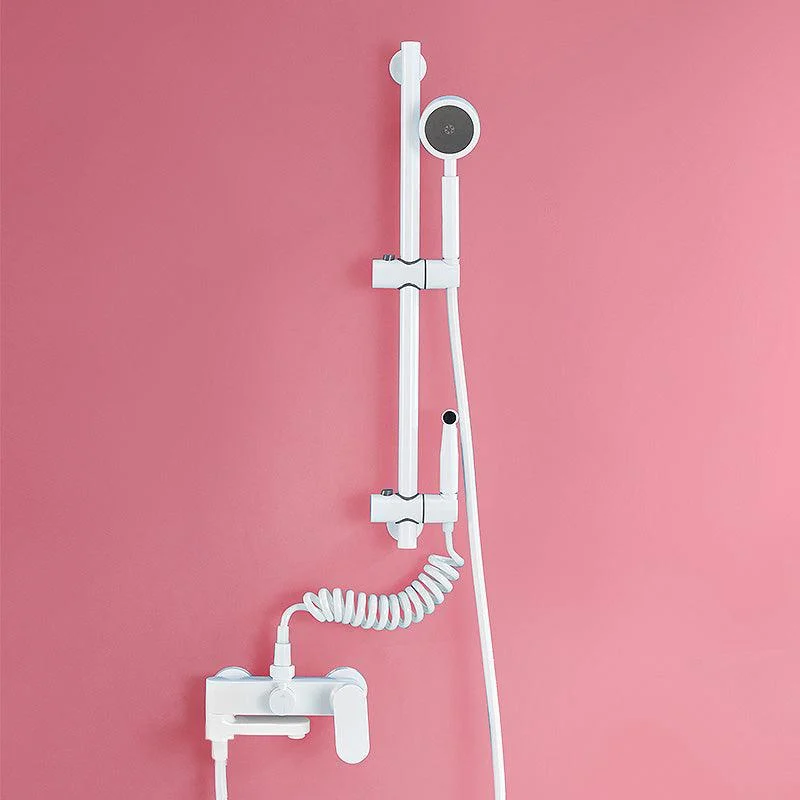 Contemporary White Wall Mounted Shower Set Round Handheld Shower Head Slide Bar Included -Bathlova