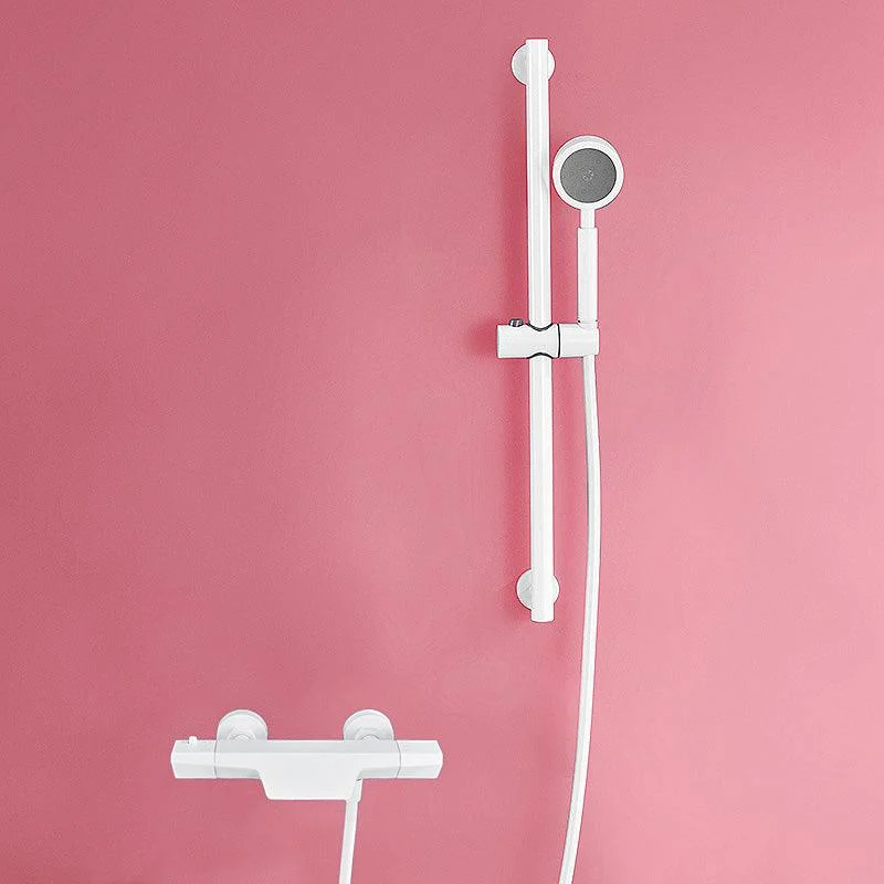 Contemporary White Wall Mounted Shower Set Round Handheld Shower Head Slide Bar Included -Bathlova