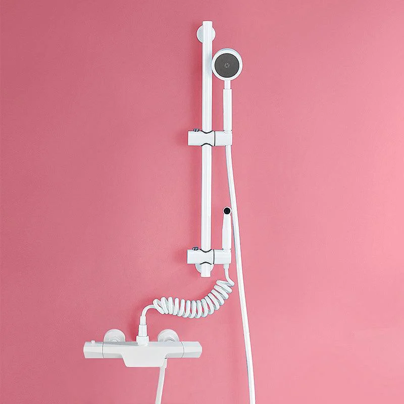 Contemporary White Wall Mounted Shower Set Round Handheld Shower Head Slide Bar Included -Bathlova