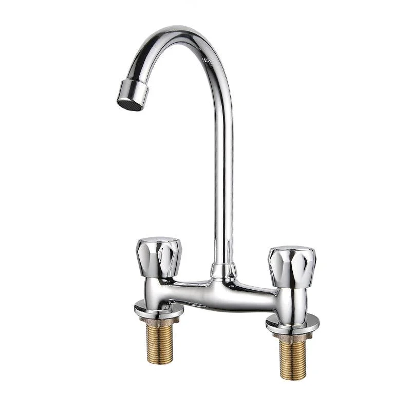 Contemporary Widespread Sink Tap Knob Handle Gooseneck Arc Solid Brass Tap -Bathlova