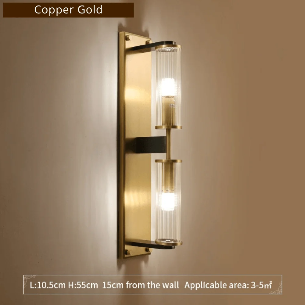 Copper & Glass Column Wall Sconce -Bathlova