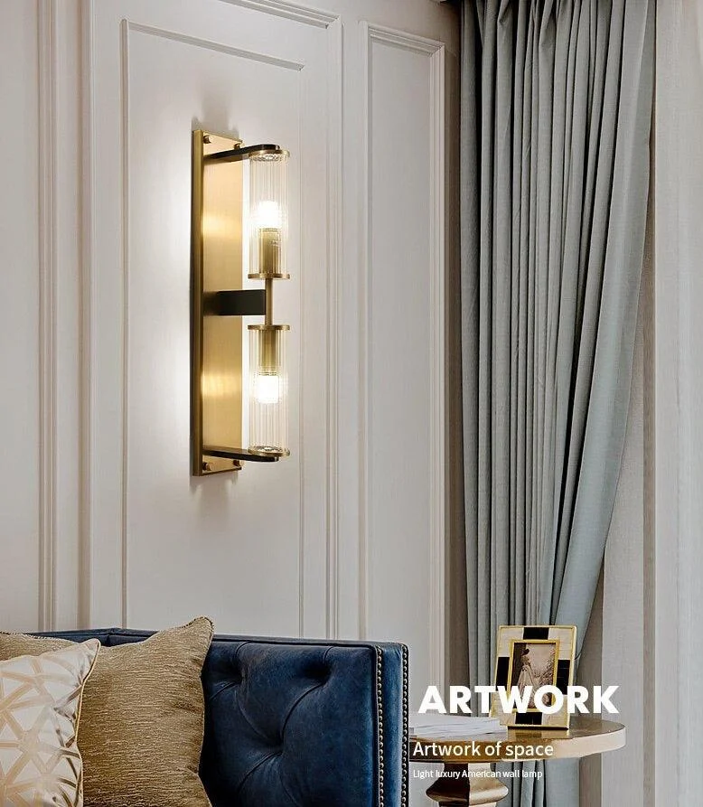 Copper & Glass Column Wall Sconce -Bathlova