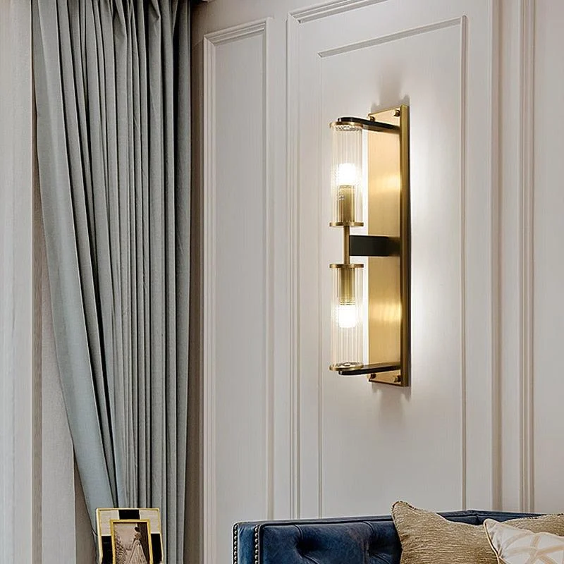 Copper & Glass Column Wall Sconce -Bathlova