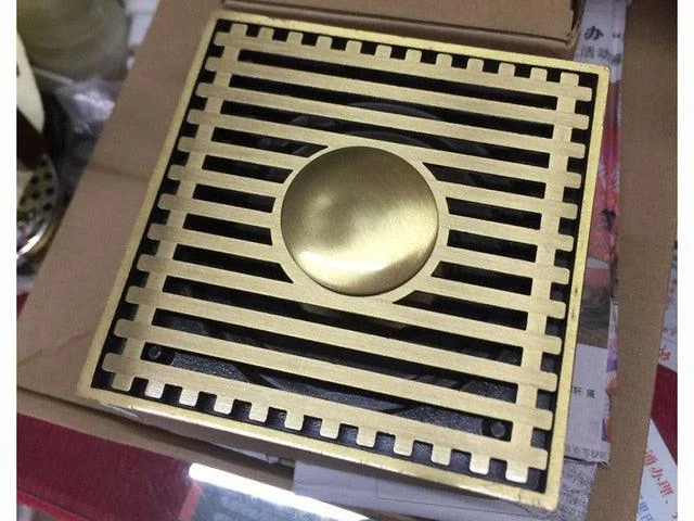 Copper Brass Floor Drains Square Flower Art Carved Toilet Drain Cover -Bathlova