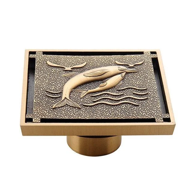 Copper Brass Floor Drains Square Flower Art Carved Toilet Drain Cover -Bathlova